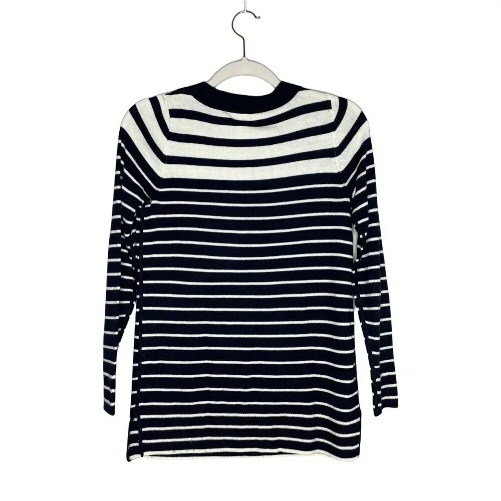Loft Striped Sweater in Navy Size XS Blue and White Crew Neck